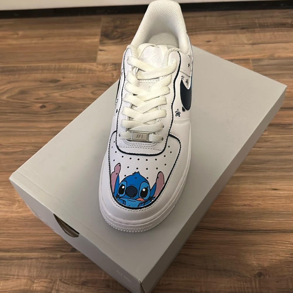 Custom Nike Air Force ones with lilo and stitch on them